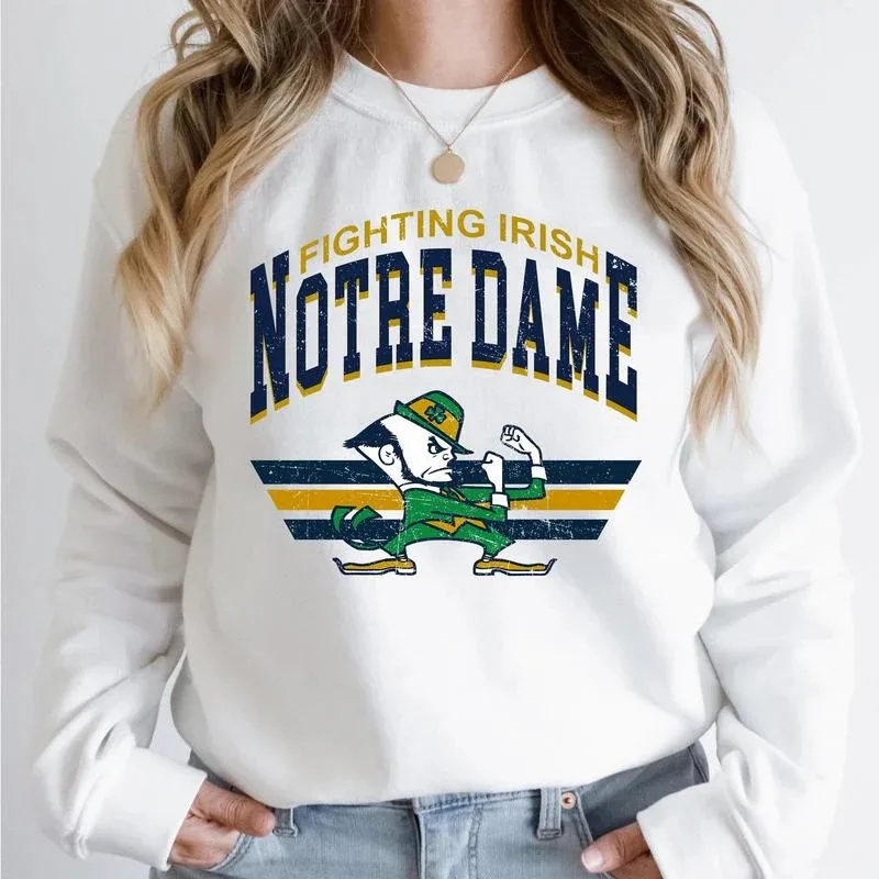 

Autumn and Winter Notre Dame Fighting Irish Print Crew Neck Sweatshirt 100% Cotton for Loyal Notre Dame Supporter
