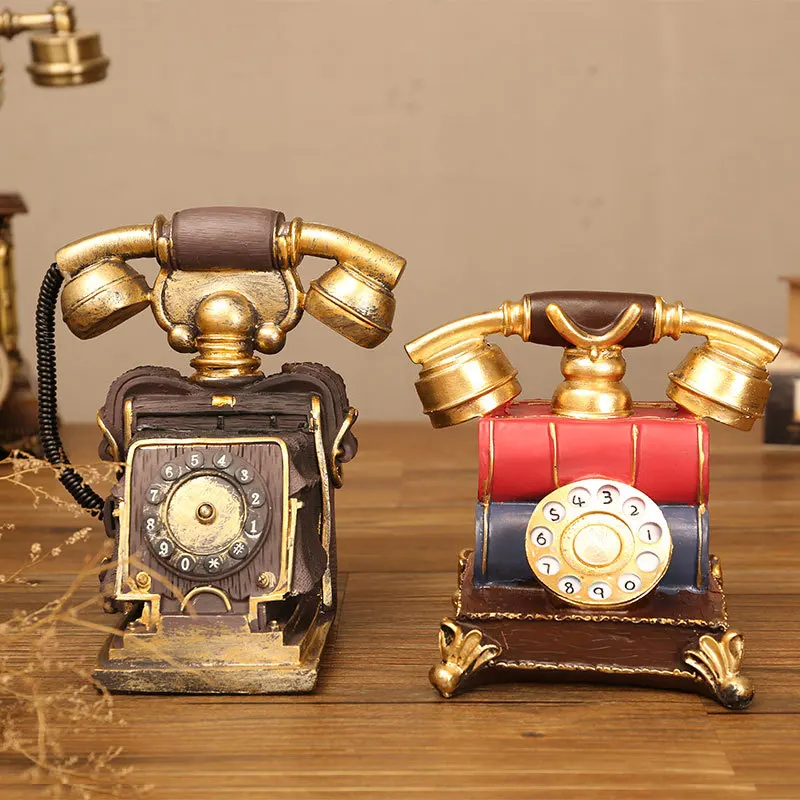 Props Retro Fixed Telephone Rotating Dialing Antique Landline Office Building Family Hotel Resin European Elderly