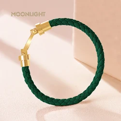 MOONLIGHT Classic Style Genuine Braided Leather Bracelets for Women Simple U-shaped Couples Bracelet Female Man Jewelry Gift