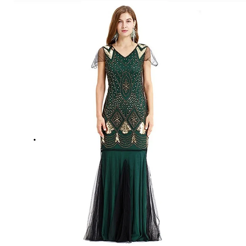 Paillettes ricamate a mano Stage Dr S4XL Nuovo abito da sera Sle 920s Vita alta Deep V Ne No Sve Cerimonia per adulti Dr