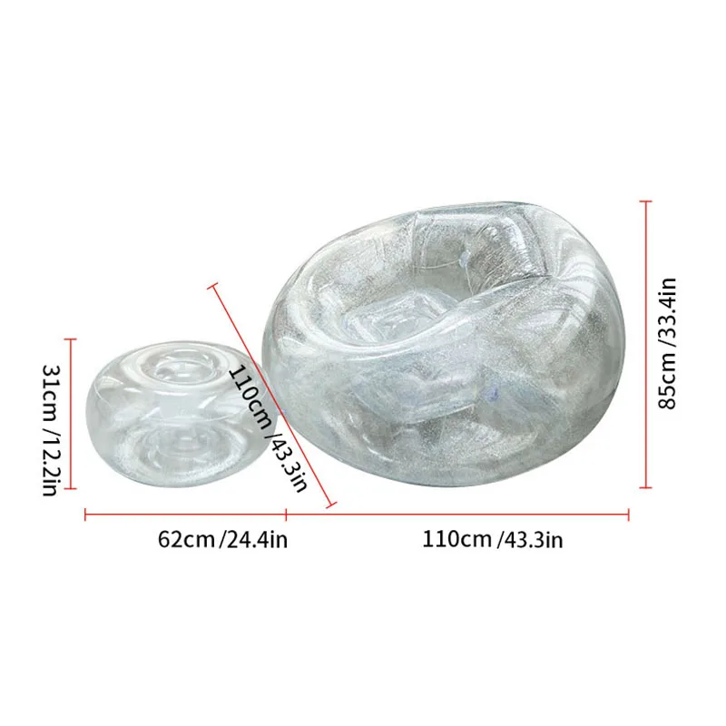 مجموعة واحدة من أريكة فيلم شفافة قابلة للنفخ، مجموعة أريكة منزلية مريحة من مادة PVC قابلة للطي كاجوال محمولة #6