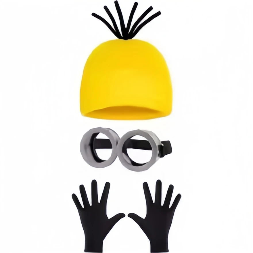 Anime Despicable Me Minions 코스프레 의상 HEYFIZZ 옐로우 비니 고글 안경 신축성있는 장갑 성인용 할로윈 의상