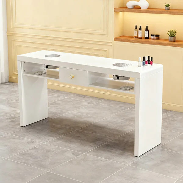 High Quality Modern Wood Salon Nail Table Manicure Nail Bar Dust Collector Double Seats Eco-Friendly Design for Commercial Use