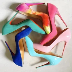 Customized 12cm high heels in multiple colors, nude white patent leather, sexy Red Bottoms, pointed and slim single order shoes