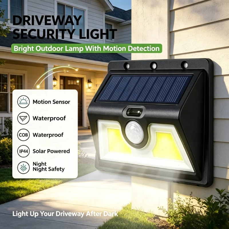 WETECH W2701 Lampe Murale Solaire Extérieure, Source Lumineuse Combinée 46COB+6LED à Déclenchement par Mouvement, Panneau 5.5V, Batterie 1200mAh 18650, Luminaire Résistant aux Intempéries pour Projets d'Éclairage Ambiant de Bordure de Jardin