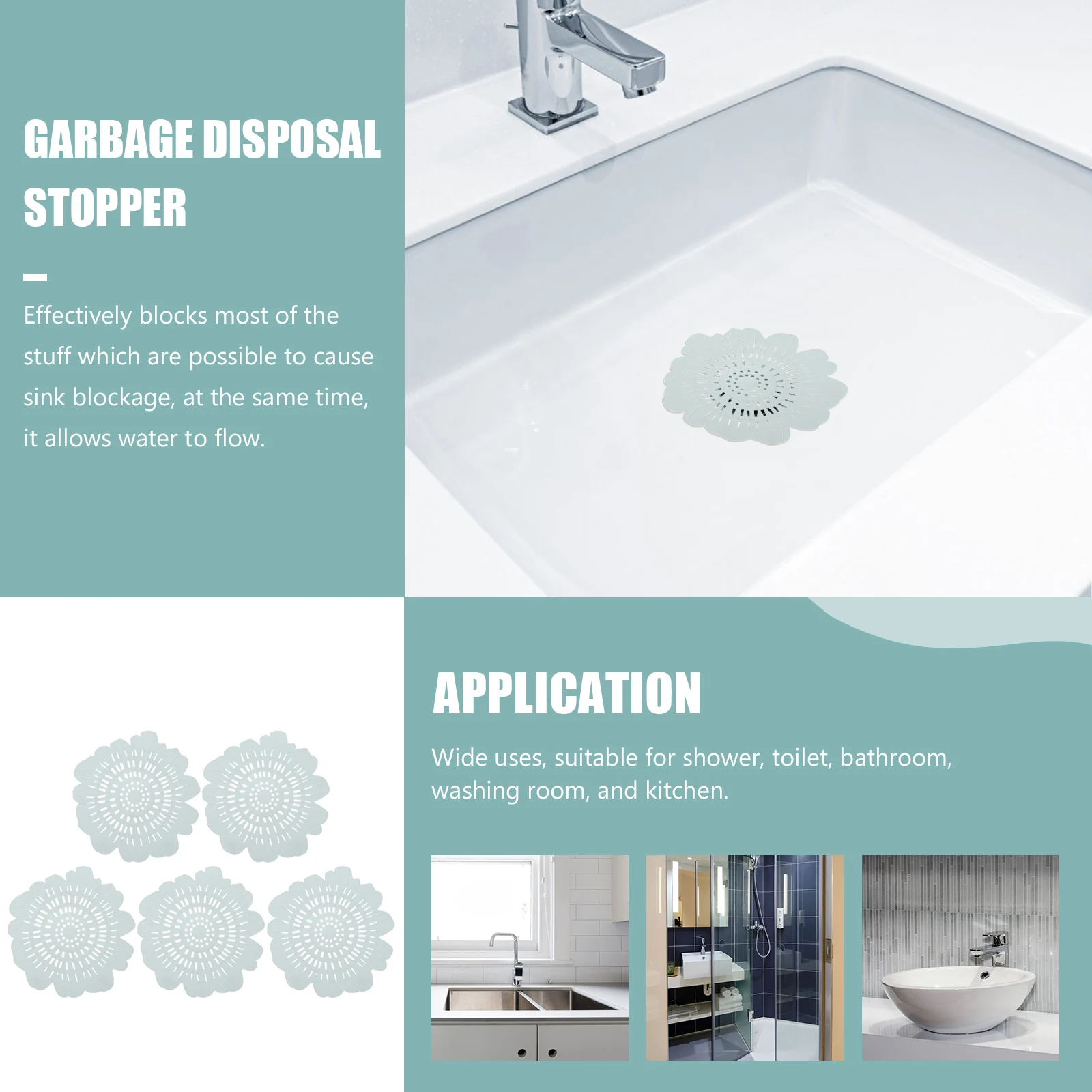 

5pcs Drain Hair Catcher Suction Cup Drain Cover Sink Bathtub Bathroom Kitchen Water Silicone Mesh Floor Cover Hair Blocking