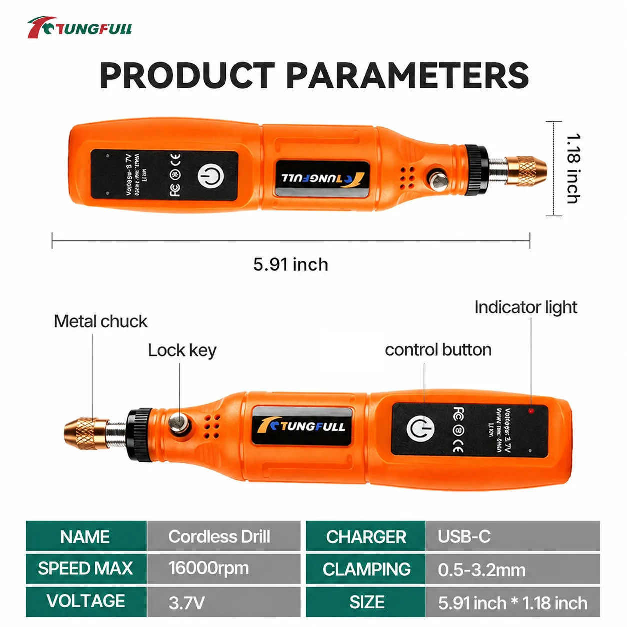 TUNGFULL Rechargeable Mini Electric Drill Single Speed Cordless Rotary Tool Engraving Pen For Wood Metal Jewelry Craft Work