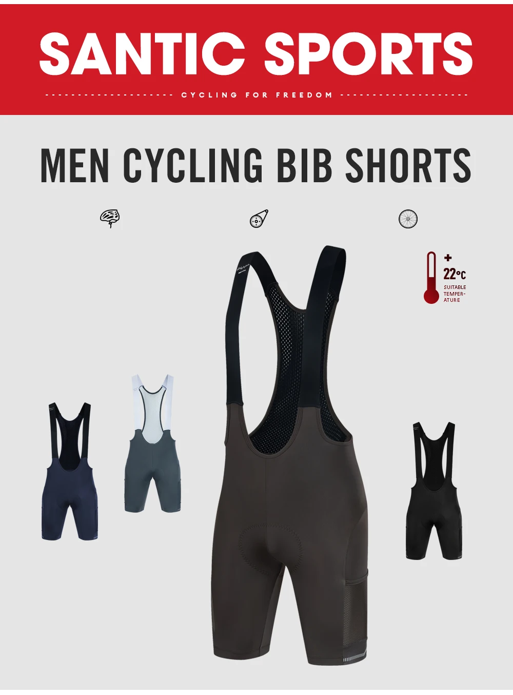 Santic Herren-Rad-Trägerhose, Sommer, atmungsaktiv, schnell trocknend, 5 Stunden stoßfest, gepolstert, für MTB/Rennradfahren, kurze Hose mit Taschen – Detail 4