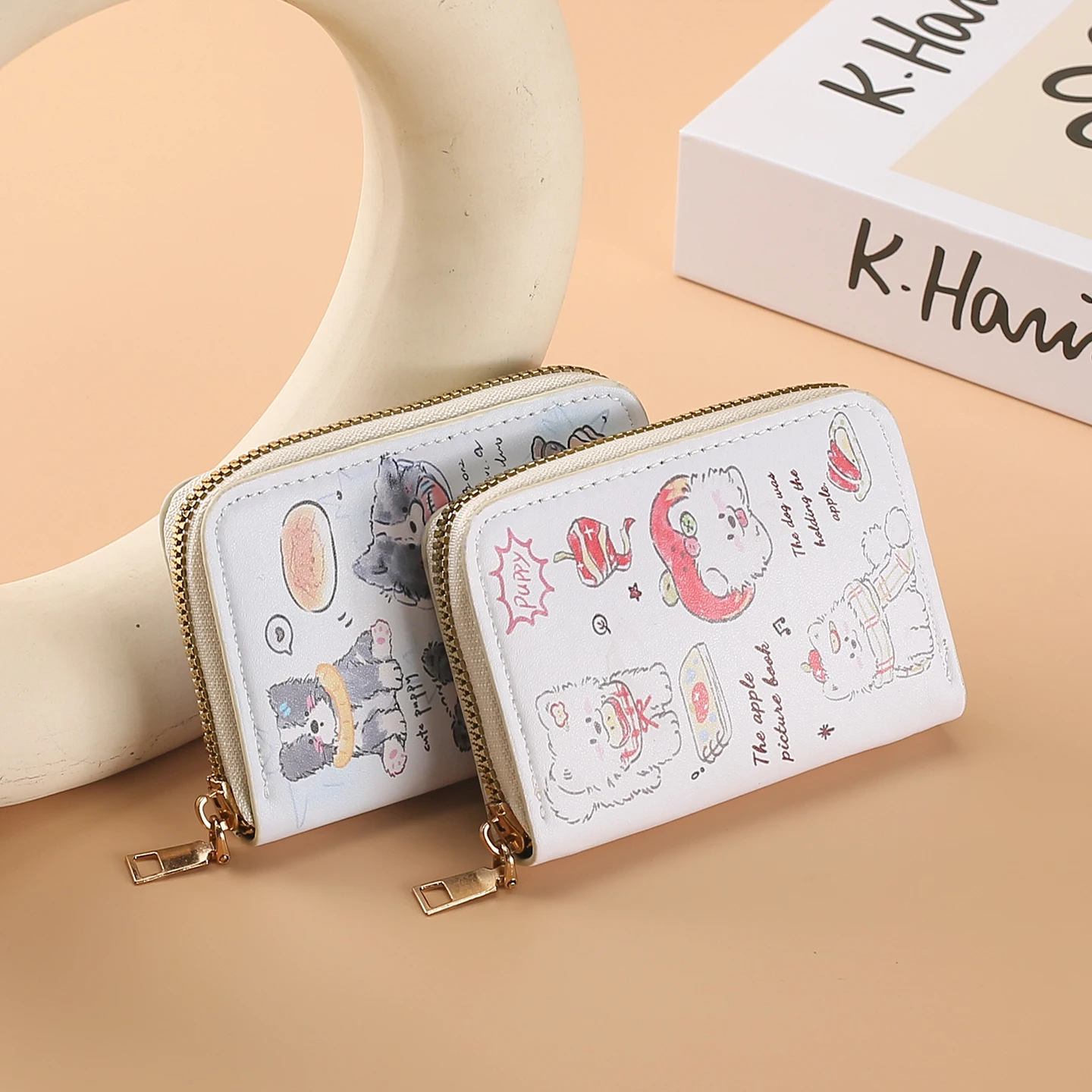 Cute cartoon card bag, women's small 9-card position large-capacity card bag, student cartoon zipper card holder wallet.