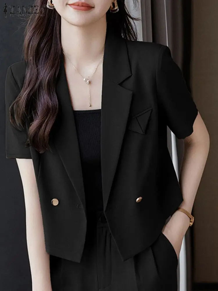 ZANZEA Korean Fashion Office Lady Blazer Shirts Lapel Neck Casual Women Elegant Blazer Solid Short Sleeve 2024 New Suit Jackets