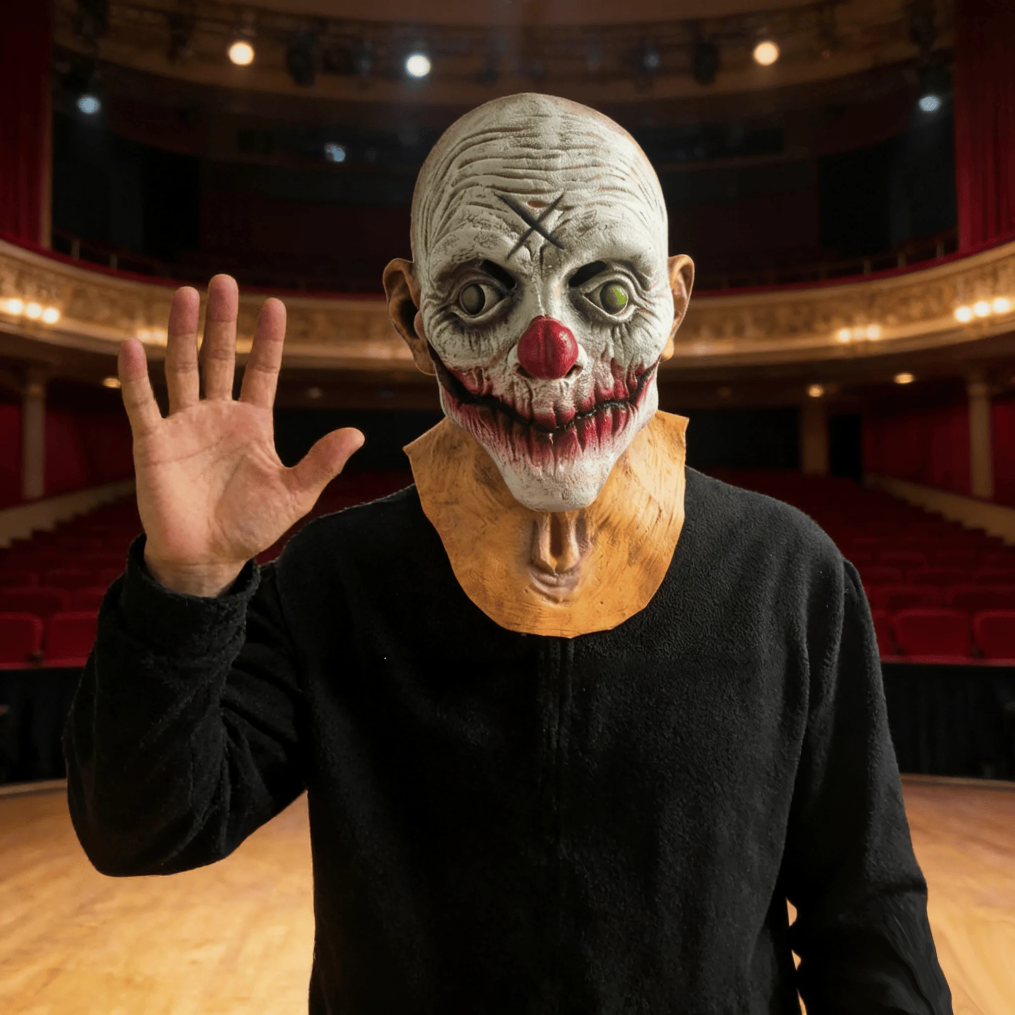 Creepy Realistic Bloody Clown Cosplay Mask – Green Eyes, Bloody Smile Premium Latex Construction Perfect for Halloween