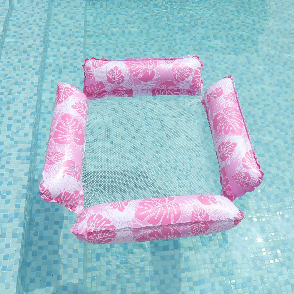 Rede inflável de água de 4 tubos com padrão de folha flutuador de piscina de malha dobrável para adultos praia lago verão cadeira de cama flutuante