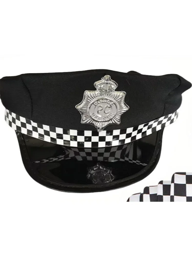 Police officer costume set Five-piece men's dress up party accessories including police cap badge tie grenade baton Role play