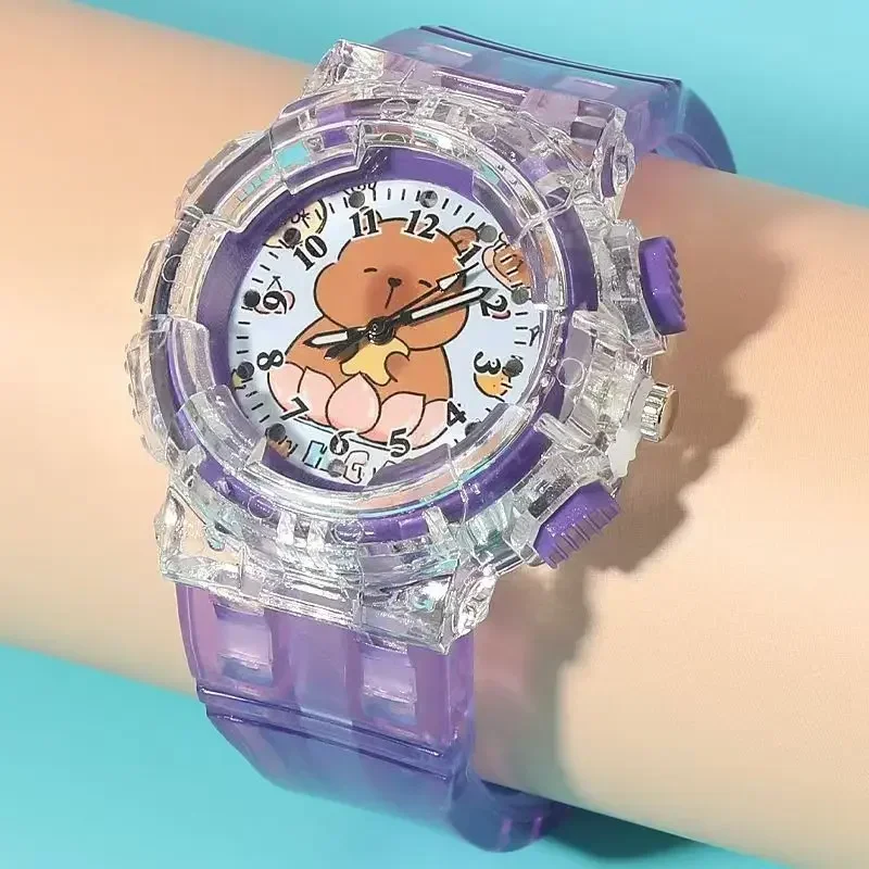 Coole Cartoon Capybara Kinder Mädchen Kinder Quarz Zeiger Uhr Lichter Blinkende Party Geschenke Spielzeug Armbanduhren Uhr