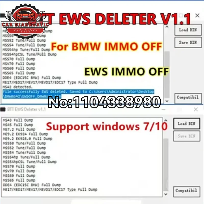 BTT EWS DELETER V1.1 for BMW IMMO OFF BTT EWS DELETE Support MS41 MS42 MS43 MS45 ME7.2 ME9.2 MSS54 ME17/MED17/MEV17/MEVD17/EDC17