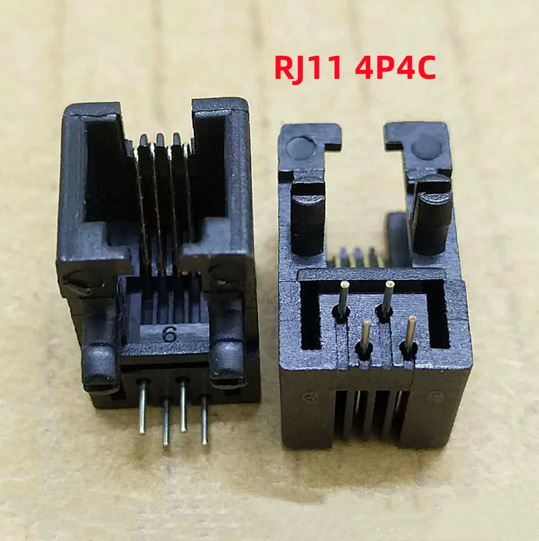 10pcs RJ11 Connector 95001 4P4C RJ10 Phone Jack Network Socket 90 Degree Black Plastic