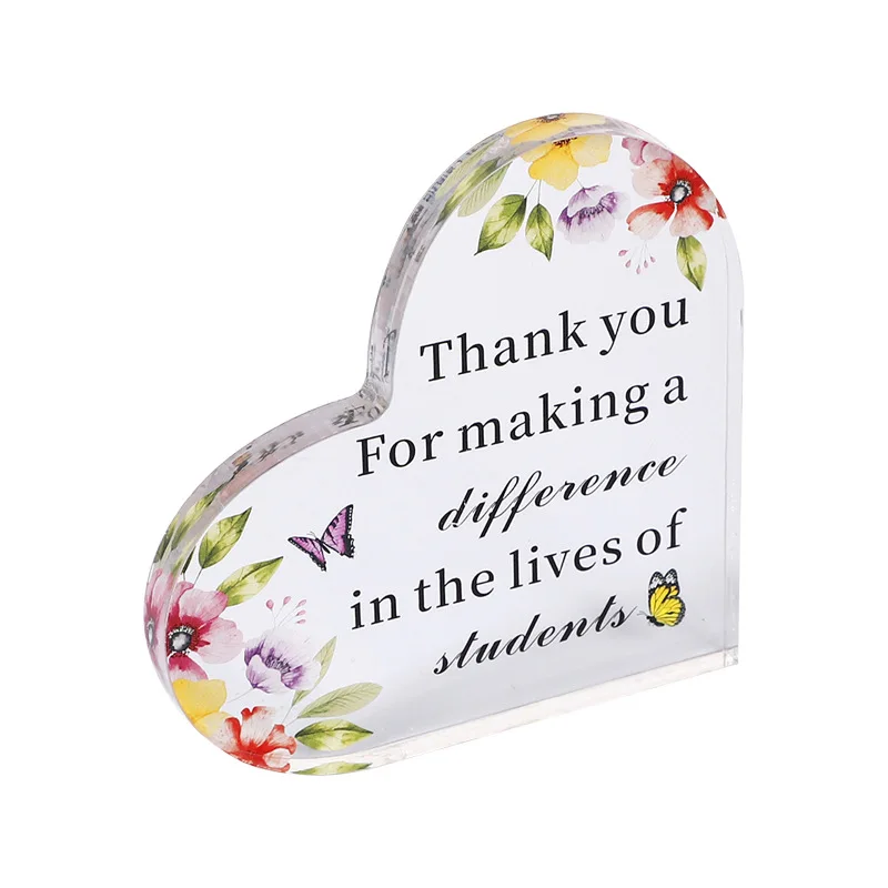 15x15cm Appreciation Gifts For Teacher 15mm Thick Acrylic Heart Inspirational Thank You Gifts For Coworker Boss