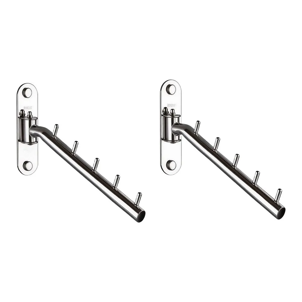 Stainless Steel Wall Mounted Clothes Drying Rack With 180° Swivel Arms & 5 Hooks, Space Saving Laundry Hanger For Bathroom Dorm