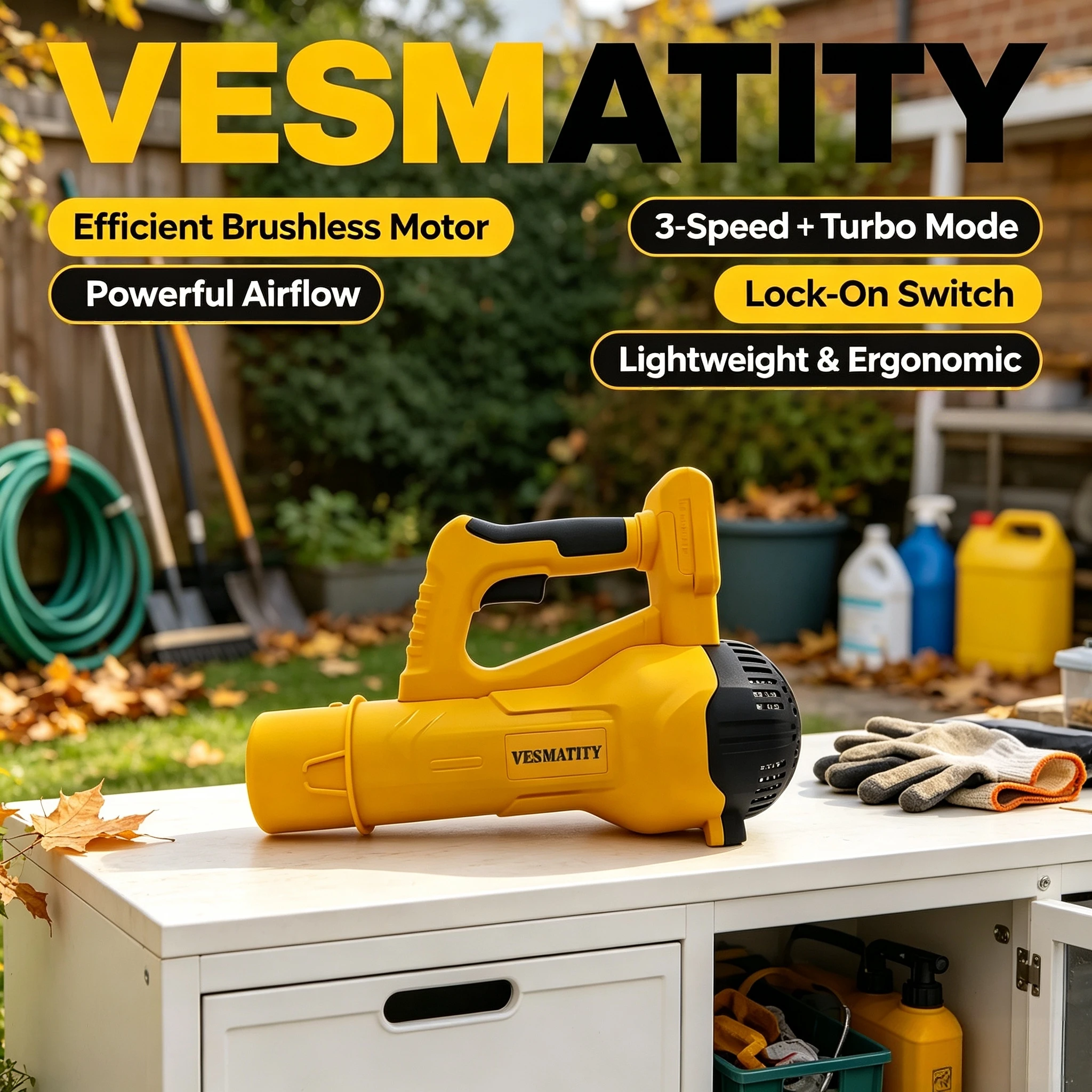Vesmatity Long Tube Leaf Blower Garden Leaf Sweeping Tool Cordless Home Courtyard Snow Cleaner 18V 20V Battery Max