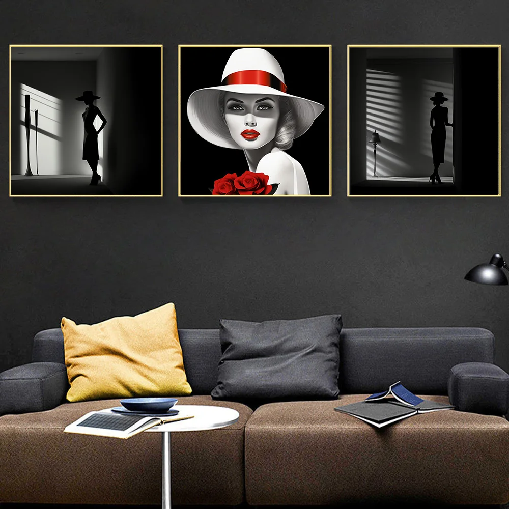 

Modern Fashion Black White Photography Poster Elegant Sexy Woman Canvas Paintings Aesthetics Wall Art Pictures Living Room Decor