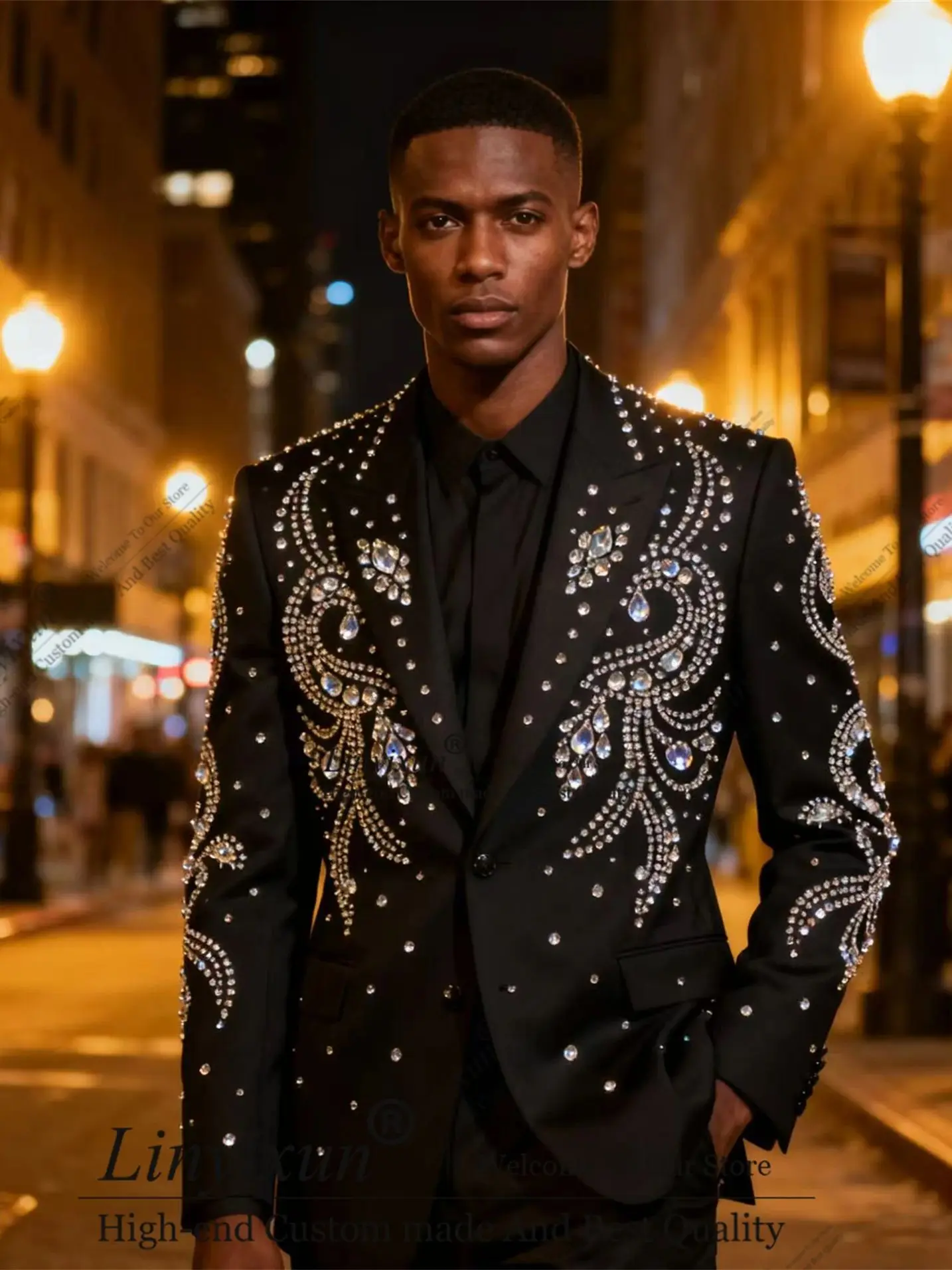 

The Latest Design Men Suits Customized Wedding Tuxedos Stunning Ornament Beads 2 Pieces Groom Male Blazers Party Costume Homme