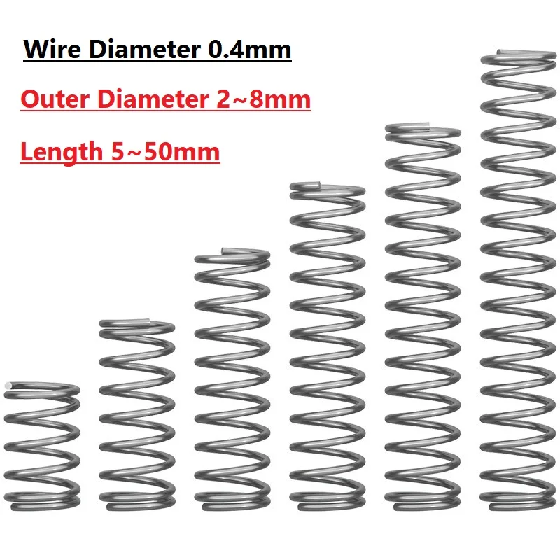 Wire Diameter 0.4mm Spring Steel Spiral Return Compression Spring Outer Diameter 2~8mm Length 5~50mm