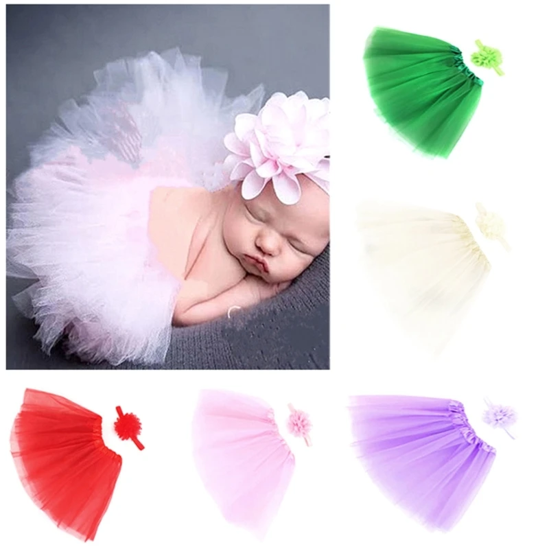 Infant Photograph Outfit Headband & Tulle Tutu Skirt Photo Studio Props Universal Baby Cosplay Costume Dress Shower Gift