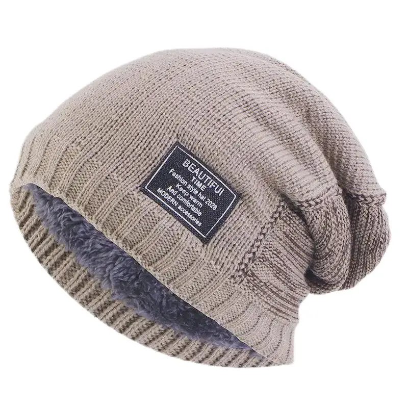 Winter Keepwarm Unisex bicolore lavorato a maglia in velluto fodera interna Skullcap