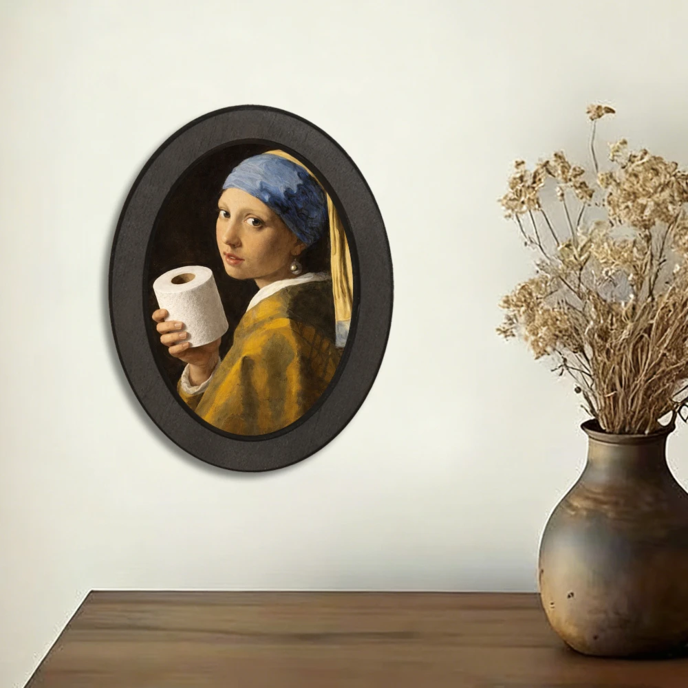 Cross-Border Funny Parody Masterpiece Oval Wooden Wall Plaque For Whimsical Bathroom Home Wall Decoration Scenario