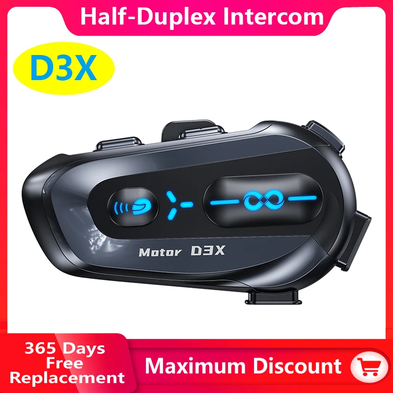 D3X Motorcycle Bluetooth Helmet Half-Duplex Intercom IP56Waterproof 1000mAH High-capacity Battery Auto Answer For lncoming Calls