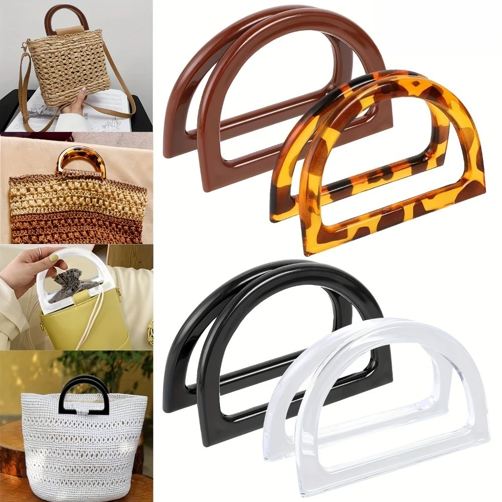 2Pcs D Shape Purse Handles Half Round Handbag Handle Replacement DIY Woven Straw Bag Knitting Bag Purse Making