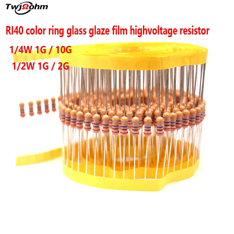 

10Pcs RI40 high voltage resistor 1/4W 1/2W 1GJ 2GJ Ohm 10G glass glazed film resistor