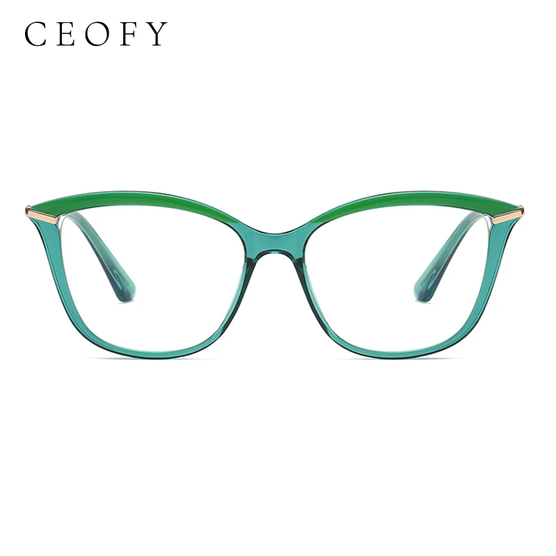 Ceofy Women Glasses Frame Cat Eye Optical Eyeglasses Fashion Brand Design Green Color Anti Blue Light High Quality Women Eyewear