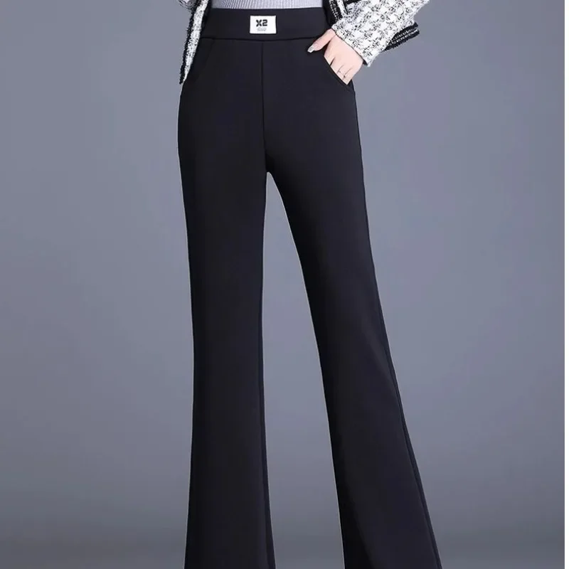 Black Micro Flared Pants for Women\'s Winter New Plush Wearing High Waisted Straight Leg High Waist Casual Suit Flared Trousers