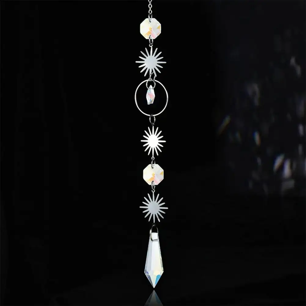 Garden Decor Chime Silver Wind Chime Suncatcher Star Moon Sun Hanging Ornament Light Catcher Prism Decoration for Window Patio