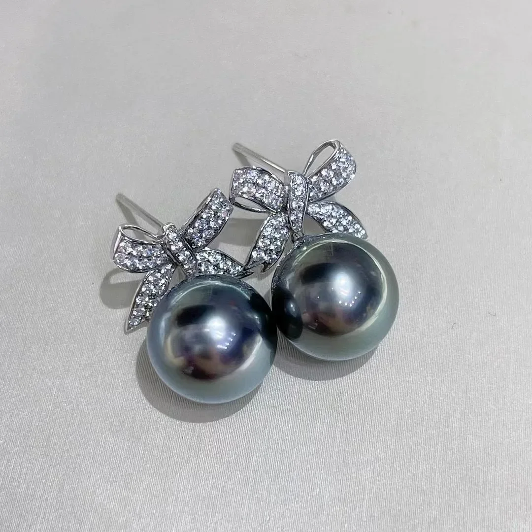 Earrings Tahitian Natural Seawater Black Pearl Near Perfect Circle Women's Jewelry Earrings