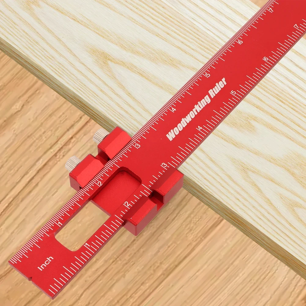 Woodworking Tools Ruler - Pocket Ruler Layout Tool Aluminum Precision Ruler with T-Track Metal Slide Stops,Inch and Metric Scale