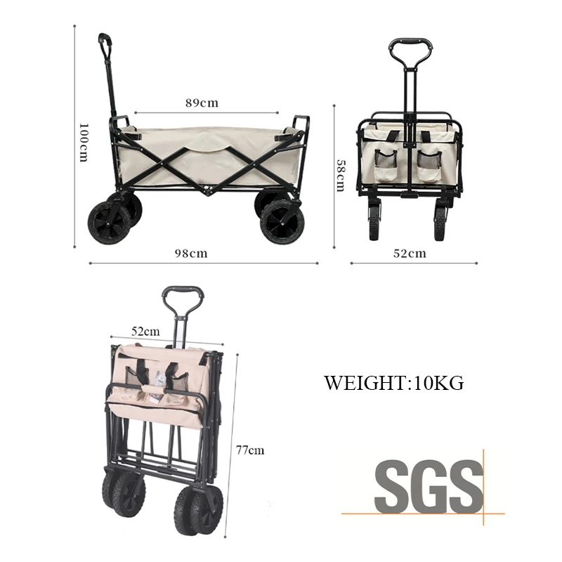 Camping Trolley Folding Trolley 4-wheeled Camping Foldable Hand for Beach Outdoor Garden