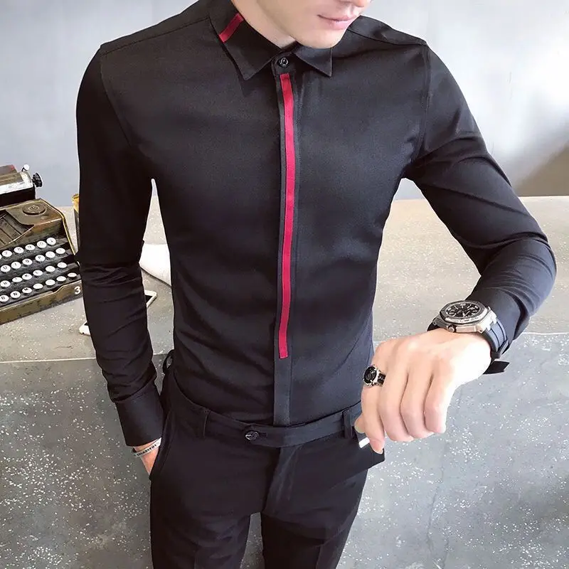 Spring Autumn New Fashion Turn-down Collar Long Sleeve Solid Color Blouse Men\'s Clothing Slim All-match Korean Trend Chic Shirts