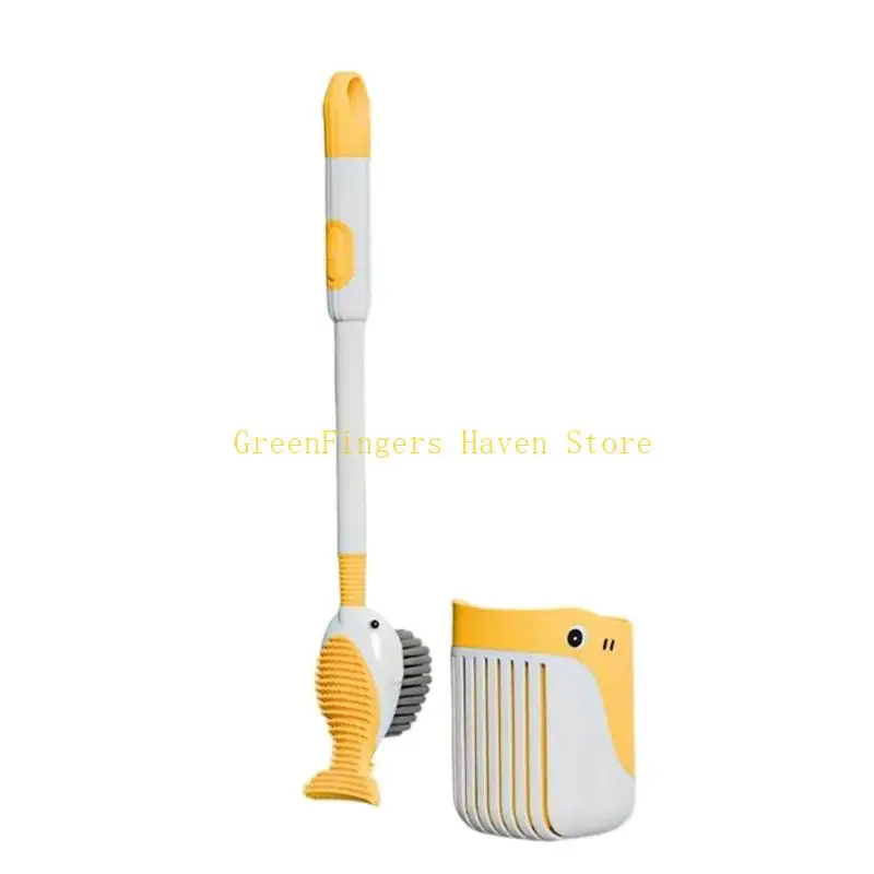 F68D Cartoon Whale Toilet Cleaning Brush Long Handle Toilet Bowl Brush with Holder Toilet Cleaning Tool Bathroom Accessories