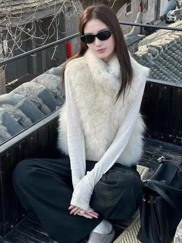 

Women's Faionable Fur Vest Jaet All-Match oulder Pad Outerwear Warm round Ne No-Sve Autumn Winter Clothes