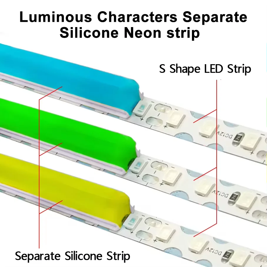 12 Color 6mm/8mm Separated Neon Tube 12-color S Shape 12V 120led/m Lamp Strip Is Used For DIY Advertising Letter Signs