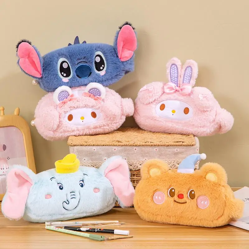 

MINISO Stitch My Melody Plush Makeup Bag Cute Anime Pencil Case Large Capacity Student Pencil Case Storage Bag Gifts Girl
