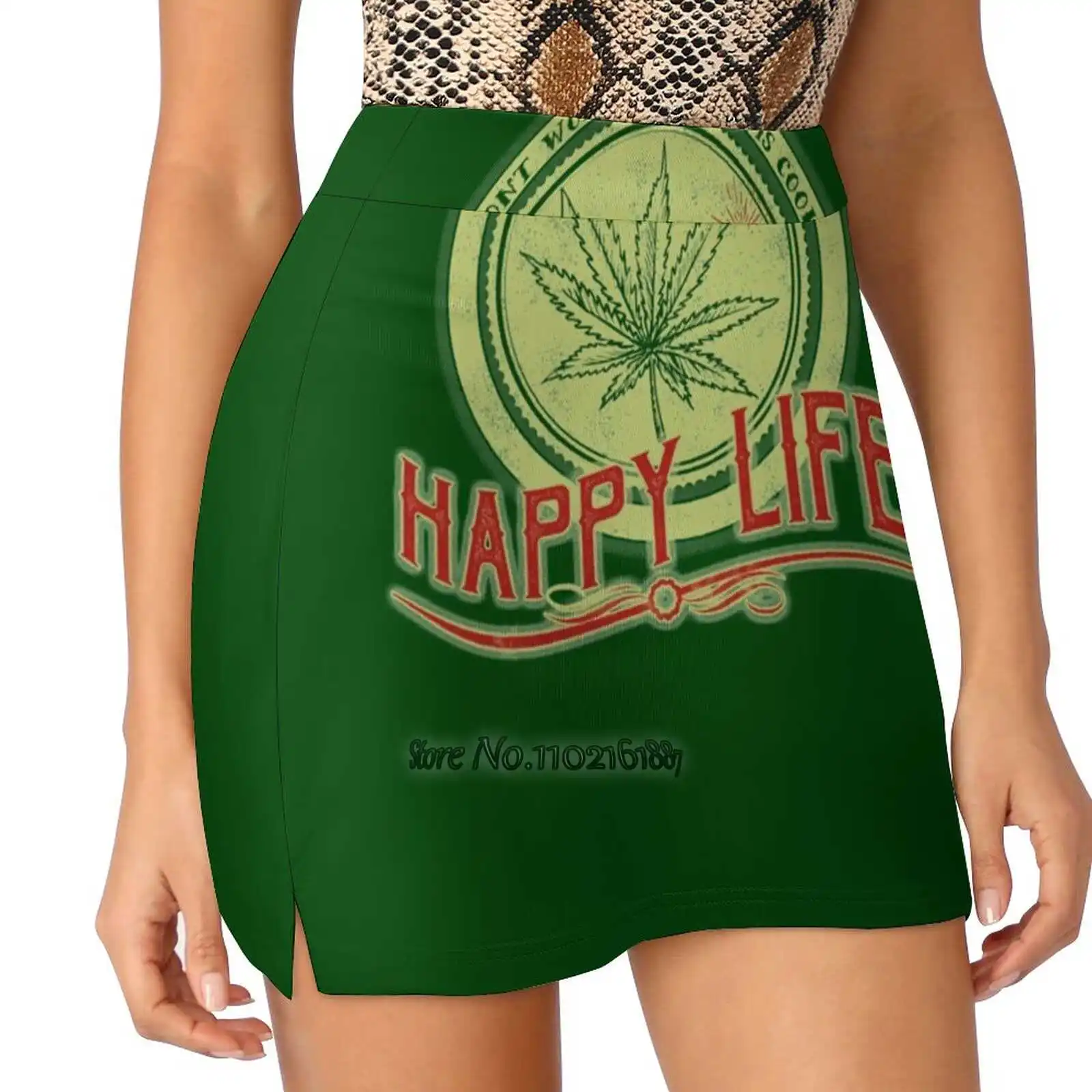 Weed / Ganja / Happy Life Women Mini Skirt Two Layers With Pocket Skirts Sport Fitness Running Skorts Weed Ganja Pot Smoking