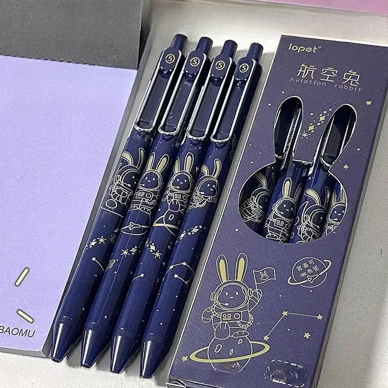 

4 шт., милые гелевые ручки с изображением кролика-авиации, креативные офисные и школьные ручки большой емкости, 0,5 мм, черная ручка для подписи