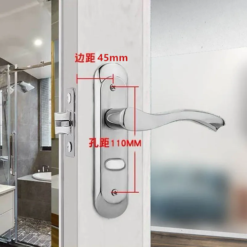 Bathroom Keyless Handle Stainless Steel Thickened Panel Bathroom Kitchen Household Universal Door Lock Handle