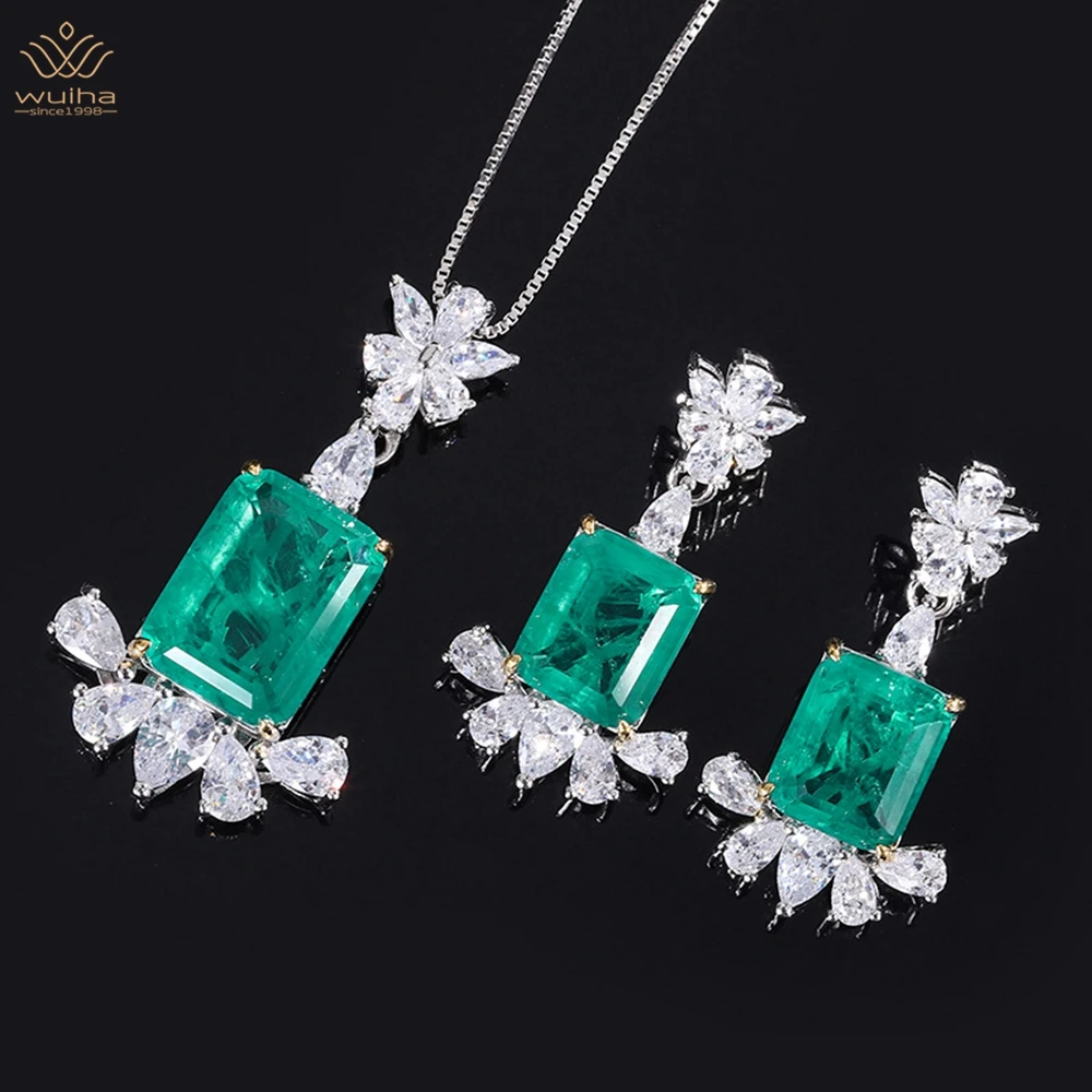 

WUIHA Luxury 925 Sterling Silver 12*16MM Emerald Sapphire Faceted Gemstone Earrings For Women Anniversary Gift Jewelry Wholesale