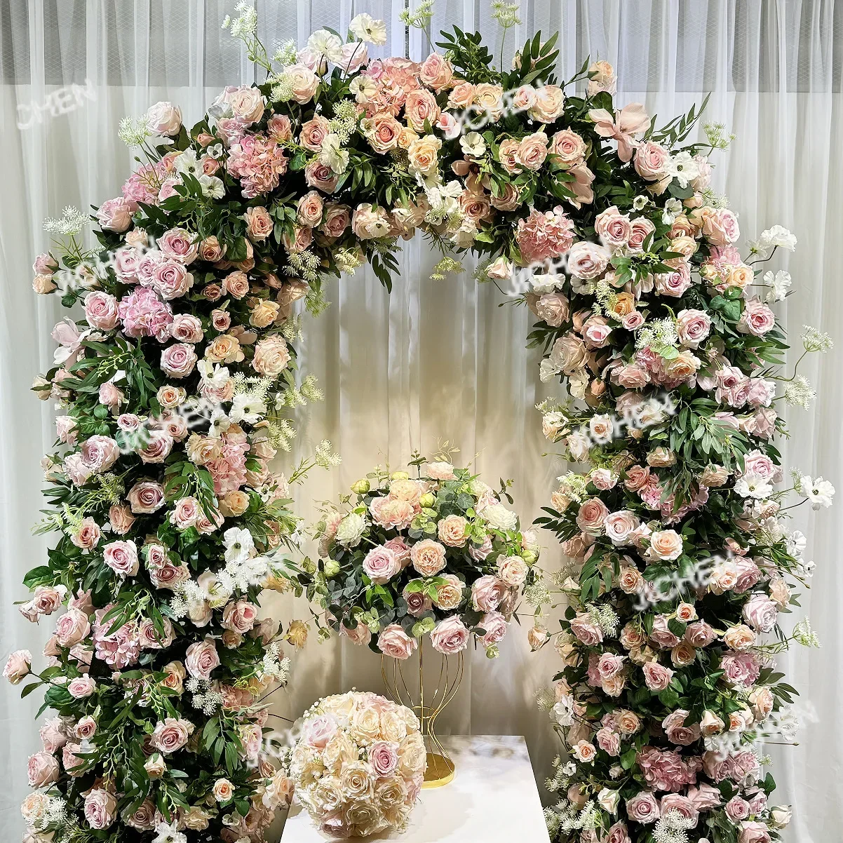 

JC New Double-pole Simulated Flower Arch, Opening Wedding Celebration Fake Flower Arch, Wedding Artificial Flower Arch