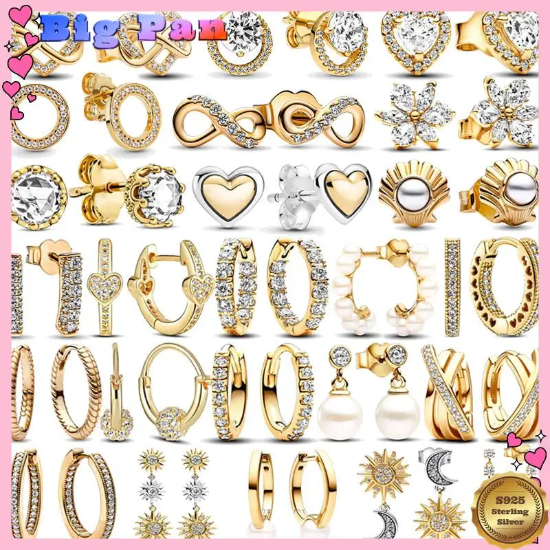 New 925 Sterling Silver Classic Gold Color Series Earrings Light Luxury Exquisite Charm Jewelry Holiday Commemorative Gifts 2025