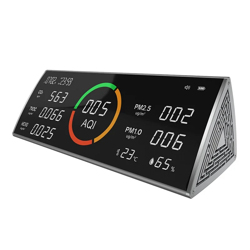 Moniteur de qualité de l'air A10R, détecteur de dioxyde de carbone de test, CO2, TVOC intérieur, PM2.5, PM1.0, affichage de la température, de l'humidité et de l'heure